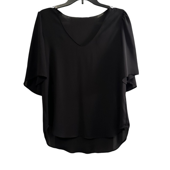 Lush Tops - Lush V-neck Black Flutter Sleeve Flowy Top Womens Medium Black Blouse